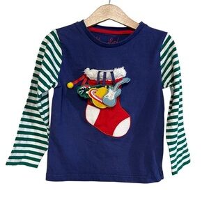 Mini Boden 3/4 Festive Christmas Stocking Applique Shirt 3D cotton knit holiday